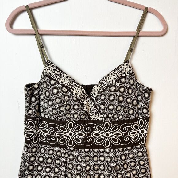 B. Darlin Dress Y2K Vintage Brown Tan Floral Embroidery Strappy Sz 7/8 - Picture 2 of 11